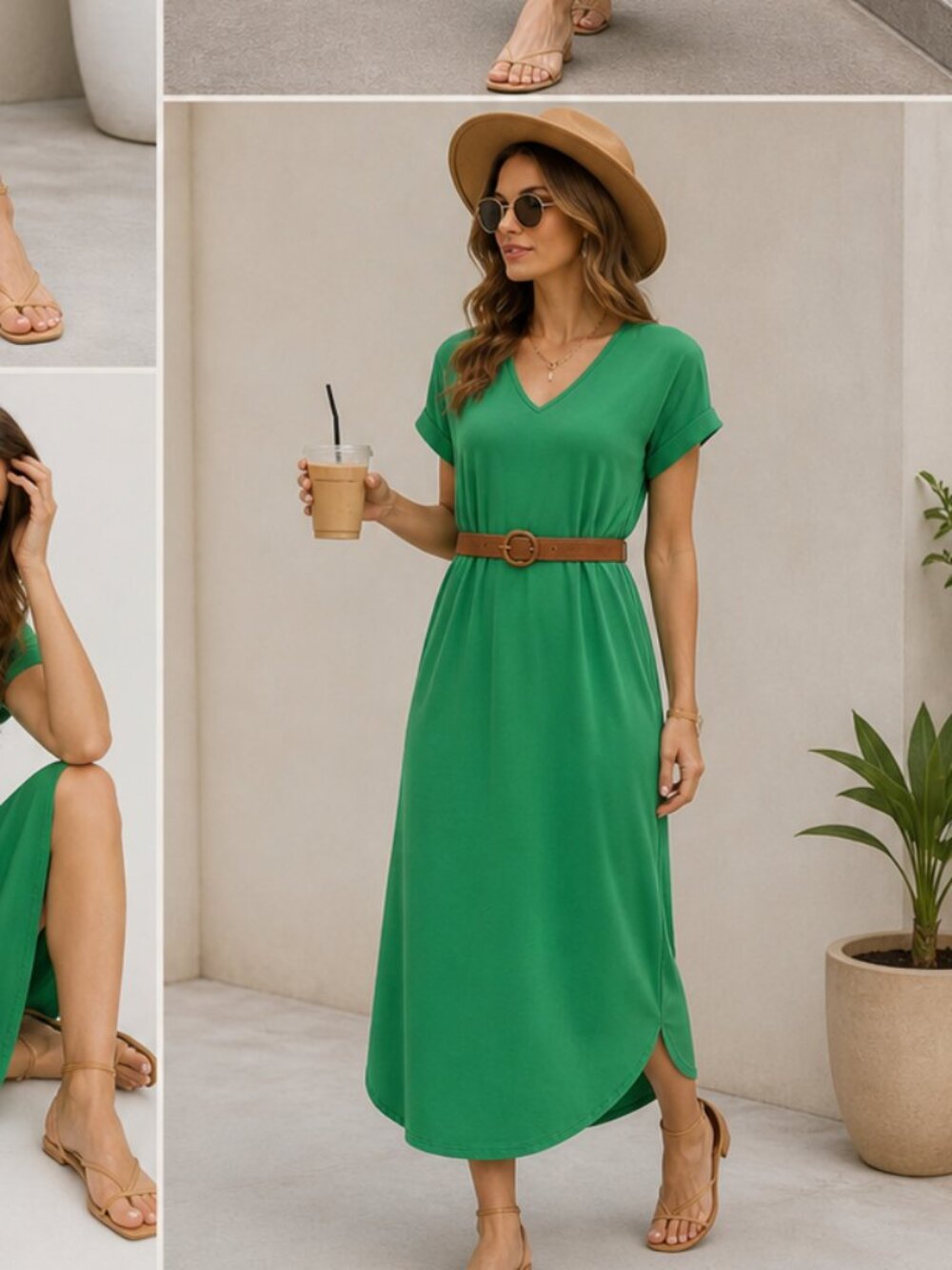 Entro NWT Green V Neck Jersey Knit Maxi Dress With Pockets Sz M - Picture 3 of 5